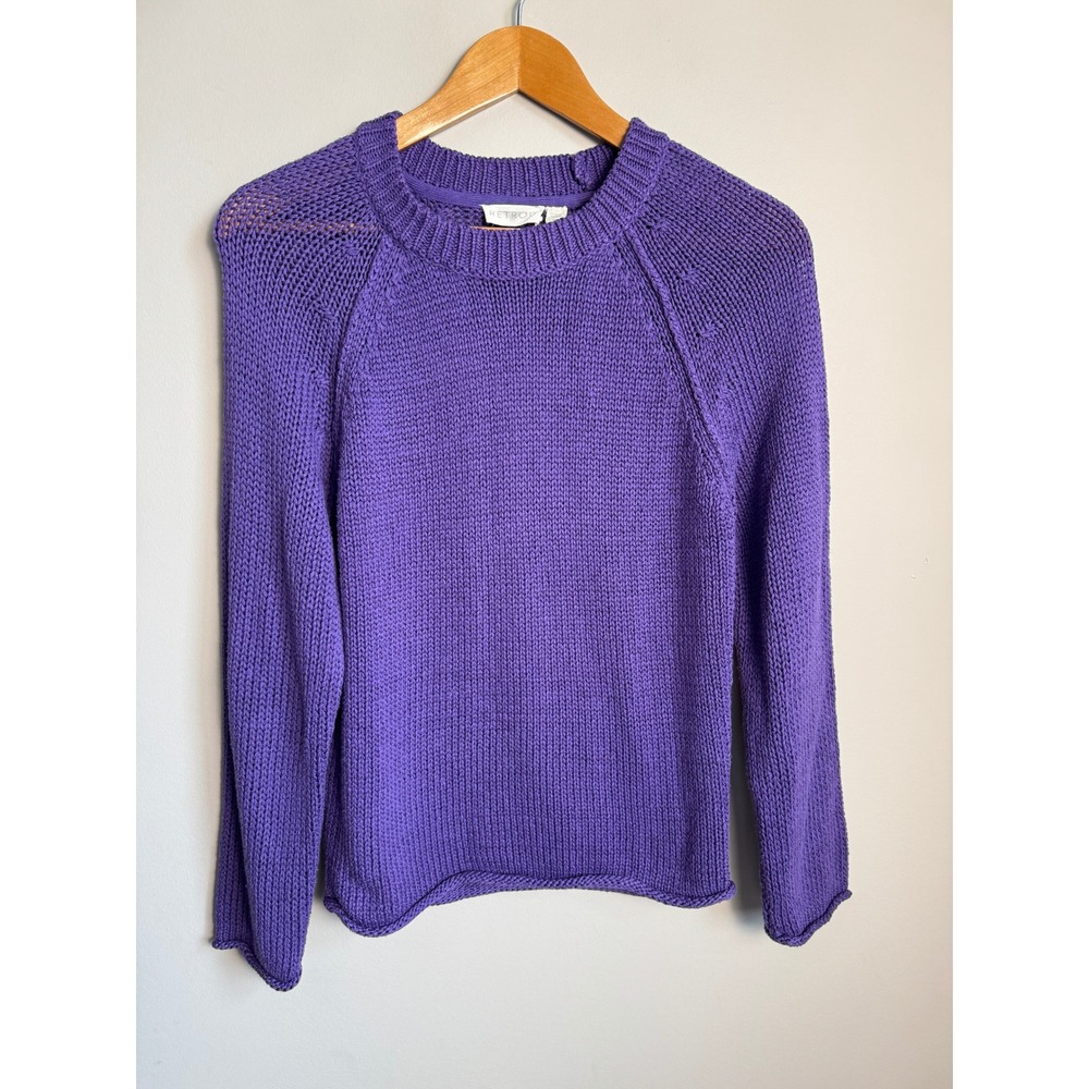 Retrod Womens Purple Crewneck Knit Sweater S Casual Basic Layering Raglan